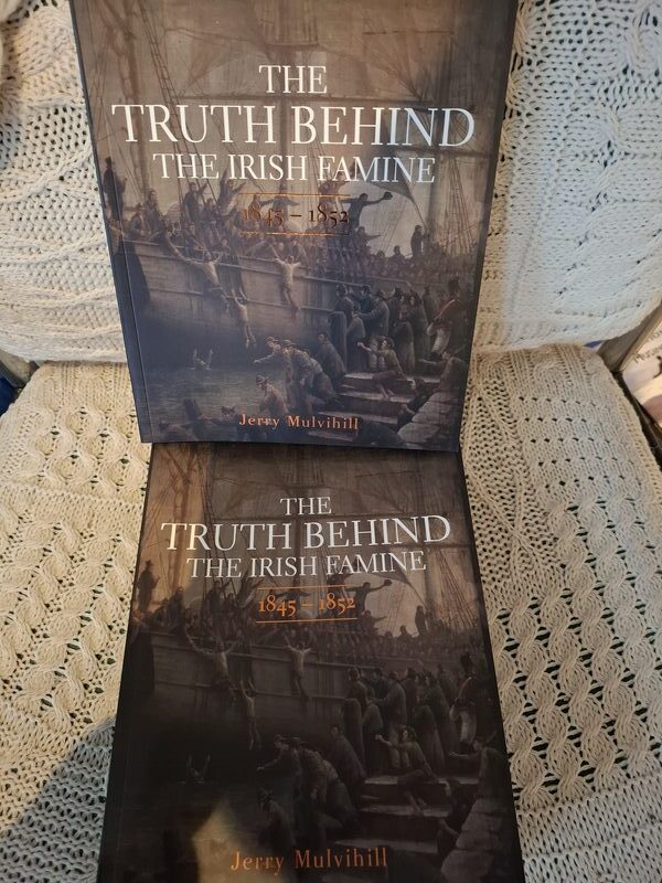 Hardback and paperback editions of The Truth Behind the Irish Famine side by side